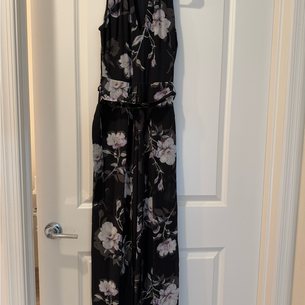 White House Black Market Floral Wide Leg Jumpsuit - Black and White